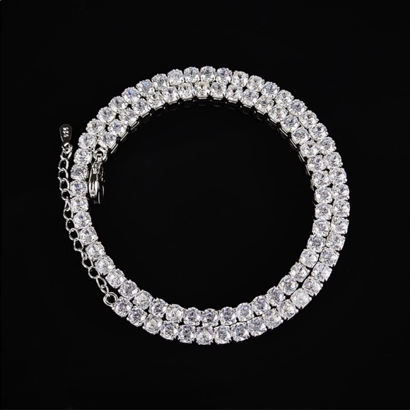 18” NEW 925 STERLING SILVER DIAMOND CHOKER NECKLACE,NICE NECKLACE,CUTE NECKLACE - Picture 3 of 4